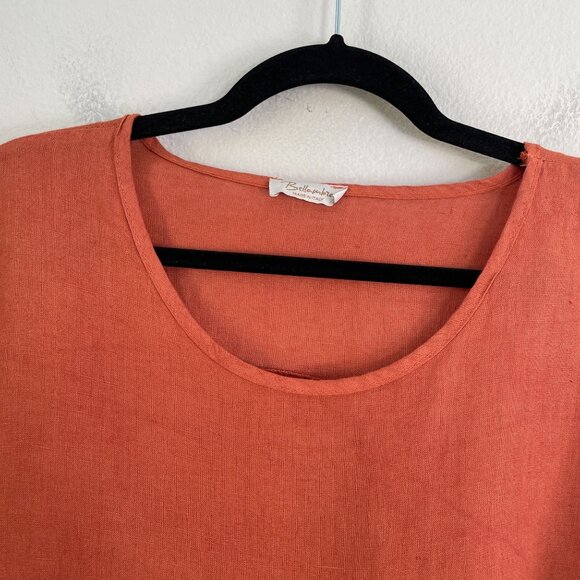 Bellambra Womens Large 100% Linen Oversized Rust Orange Top Gathered Sleeve - Picture 7 of 10